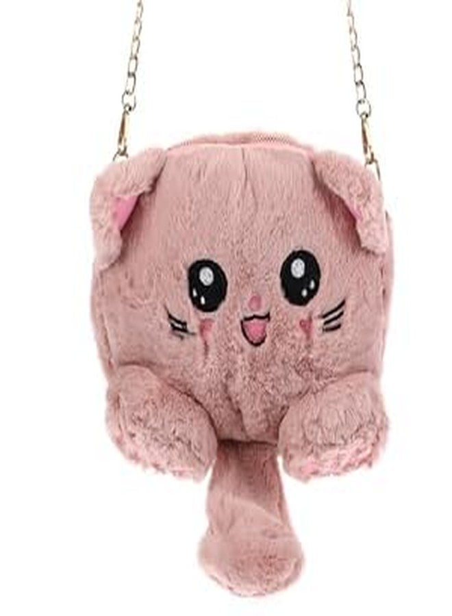 NAPP MALL Cat Animal Shoulder Bag Messenger Bags Faux Fur Handbag Chain Cartoon Crossbody Handbags Unique designer sling bag Handbag With Chain kids sling Bag Handbag for Girls (Pink Cat) - Image 2