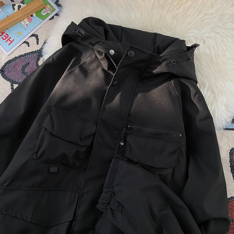 Generic Unisex Japanese Tactical Multi-Pocket Windbreaker Black - Image 1