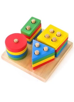 Generic Wooden Stacking Toys & Shape Sorting Board,Geometric Shape Stacker,Eco-Friendly & Non-Toxic Wooden Toy,Early Childhood Development Toys for Fine Motor Skills  - Image 1