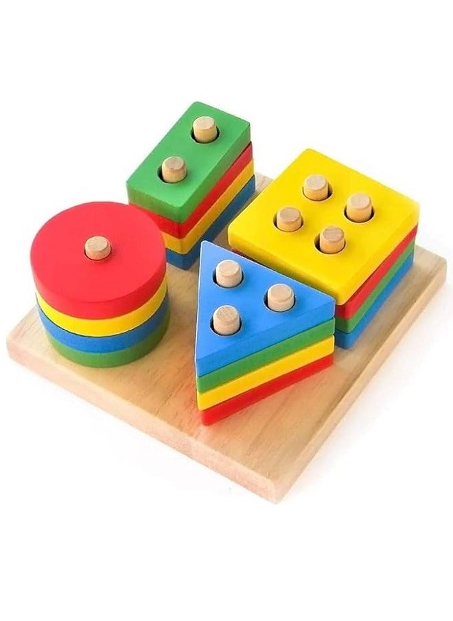 Wooden Stacking Toys & Shape Sorting Board,Geometric Shape Stacker,Eco-Friendly & Non-Toxic Wooden Toy,Early Childhood Development Toys for Fine Motor Skills  - Image 1