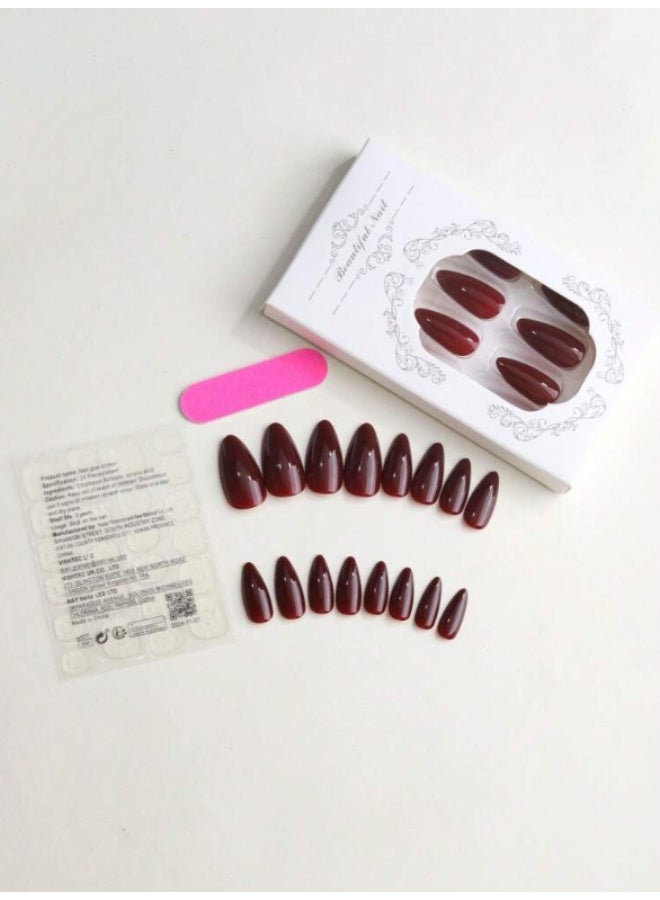 NAMA Red, oxidizable almond-shaped artificial nails, with one nail file and one gel nail sticker. Suitable for birthdays, weddings, holidays, parties, and everyday use - 24 pieces - Image 2