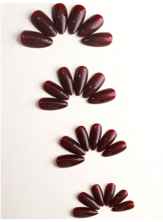 NAMA Red, oxidizable almond-shaped artificial nails, with one nail file and one gel nail sticker. Suitable for birthdays, weddings, holidays, parties, and everyday use - 24 pieces - Image 3
