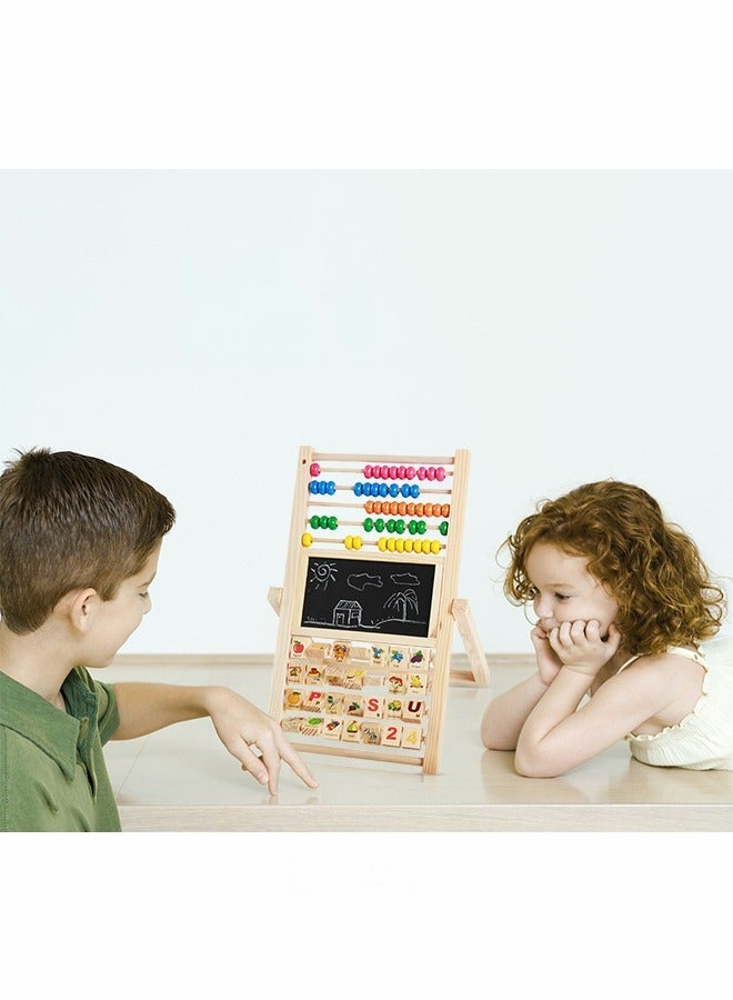 جرويك حامل لوحة رسم متعدد الأغراض، ألعاب عد الرياضيات للأطفال، خشبي تعليمية للتعليم المبكر، سبورة بيضاء مزدوجة الجوانب وحامل عمودي للسبورة السوداء - Image 5