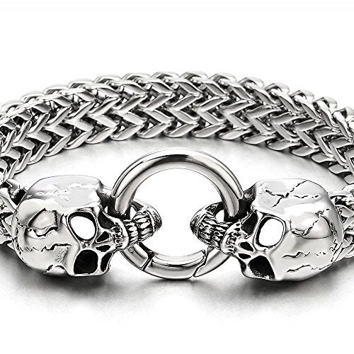 COOLSTEELANDBEYOND Gothic Mens Stainless Steel Skull Franco Link Curb Chain Bracelet with Spring Ring Clasp 8.5 Inches - Image 2