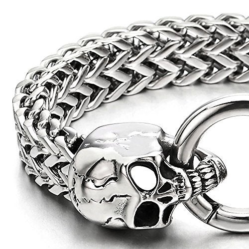 COOLSTEELANDBEYOND Gothic Mens Stainless Steel Skull Franco Link Curb Chain Bracelet with Spring Ring Clasp 8.5 Inches - Image 3