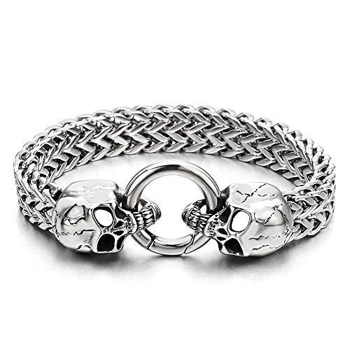 COOLSTEELANDBEYOND Gothic Mens Stainless Steel Skull Franco Link Curb Chain Bracelet with Spring Ring Clasp 8.5 Inches - Image 5