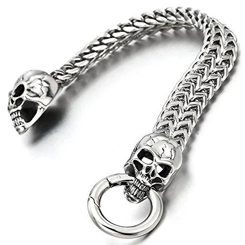 COOLSTEELANDBEYOND Gothic Mens Stainless Steel Skull Franco Link Curb Chain Bracelet with Spring Ring Clasp 8.5 Inches - Image 4