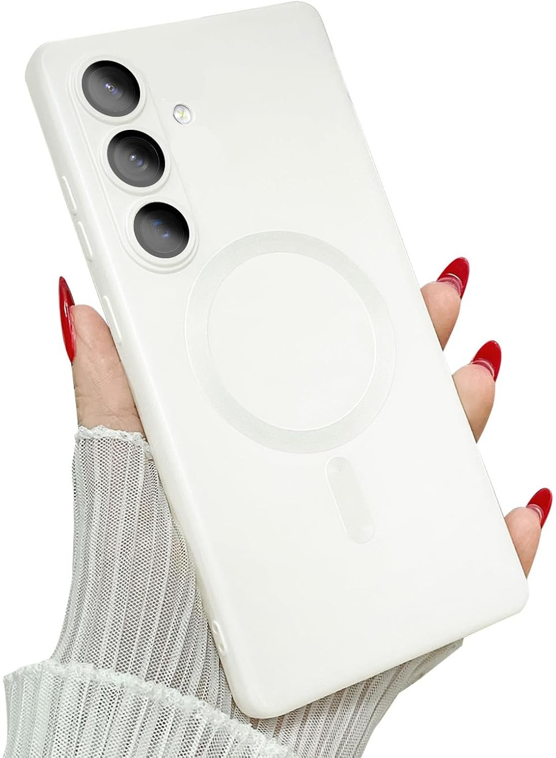 QIRG Magnetic Case for Samsung Galaxy S26 for Women Men , Matte Luxury Metallic Luster Flexible TPU Shockproof Case with Screen Protector - White