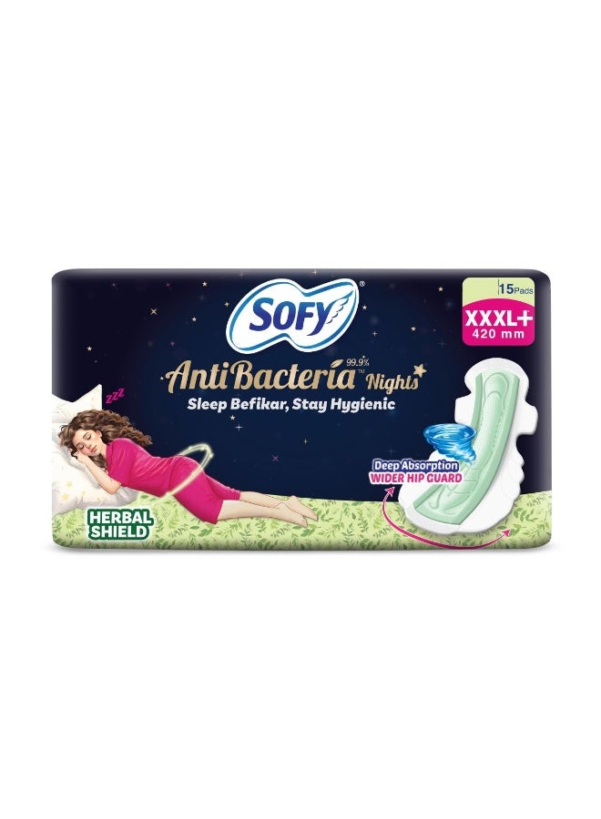 Sofy Women Anti Bacteria XXXL+ Sanitary Pads |Night Protection|Wider Hip Guard| Deep Absorption | Herbal Sheild | Hygiene & Herbs | XXXL+, Pack Of 15 - Image 1
