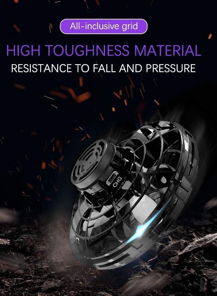 Scrolls Flying Spinner, Flying Fidget Spinner with LED Lights, Kids Flying Spinner with USB Rechargeable for Fun Indoor Outdoor (Black) - Image 2