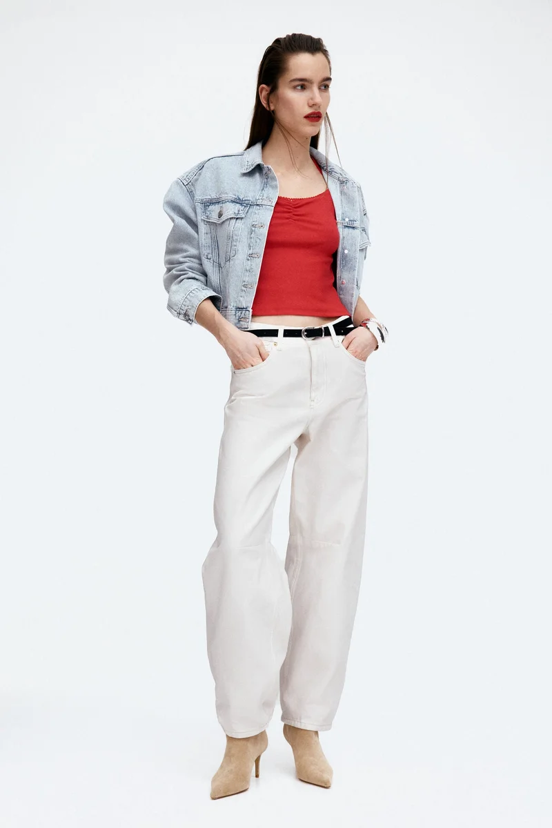 H&M Ribbed sweetheart-neck top