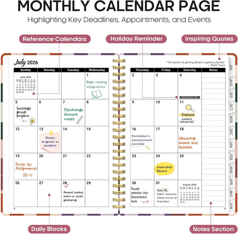 Taja Planner 2026-2027, Academic Year Monthly and Weekly Calendar Planner, Jul 2026 - Jun 2027, Hardcover Teacher Student Planning Agenda book with Tabs, Perfect for School Office Supplies, 6.3" x 8.5 - Image 2