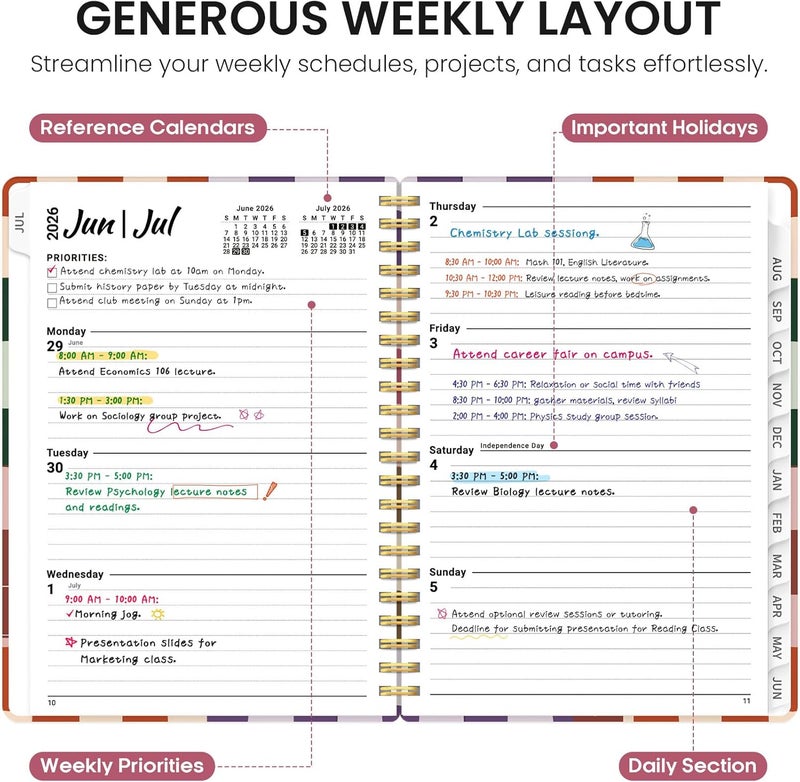 Taja Planner 2026-2027, Academic Year Monthly and Weekly Calendar Planner, Jul 2026 - Jun 2027, Hardcover Teacher Student Planning Agenda book with Tabs, Perfect for School Office Supplies, 6.3" x 8.5 - Image 3