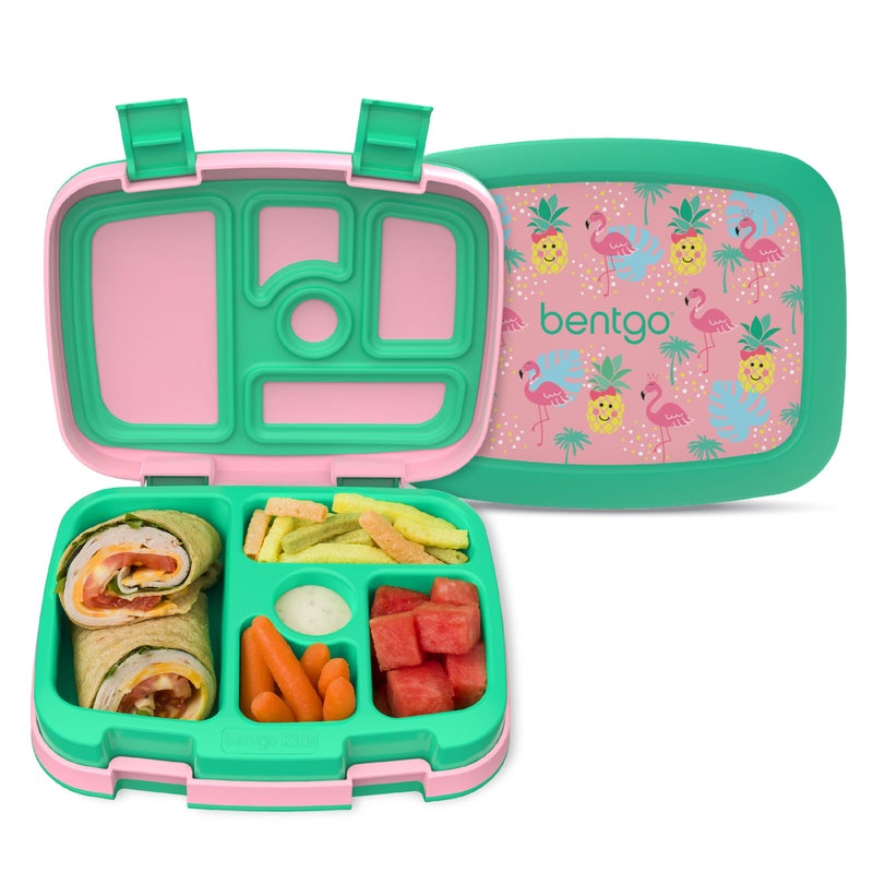 Bentgo Kids Prints LeakProof 5Compartment BentoStyle Kids Lunch Box  Ideal Portion Sizes for Ages 37 Durable DropProof Dishwasher Safe  Made with BPAFree Materials Tropical