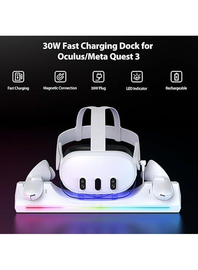 General Meta Quest 3 RGB Light Charging Dock, 30W Fast Charging VR Headset Charging Dock for Quest 3 Headset and Controller Charging Station  - Image 2
