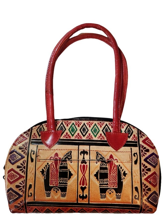 CLASSIQUE Shantiniketan Pure Leather Printed Handbag Women Batua Doublr Horse - Image 1