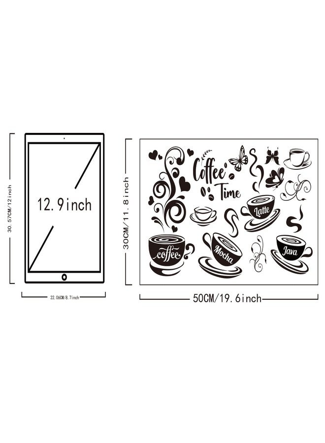 SUPERDANT 10Pcs Coffee Time Wall Sticker Mocha Latte Java Butterfly Wall Decor Black Peel and Stick Vinyl Art Decals Kitchen Stickers for Home Coffee Corner Cafe Bar Decoration 19.6x11.8in - Image 2