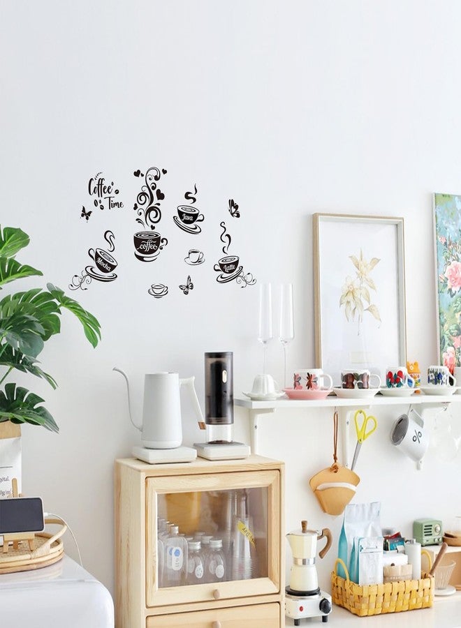 SUPERDANT 10Pcs Coffee Time Wall Sticker Mocha Latte Java Butterfly Wall Decor Black Peel and Stick Vinyl Art Decals Kitchen Stickers for Home Coffee Corner Cafe Bar Decoration 19.6x11.8in - Image 5