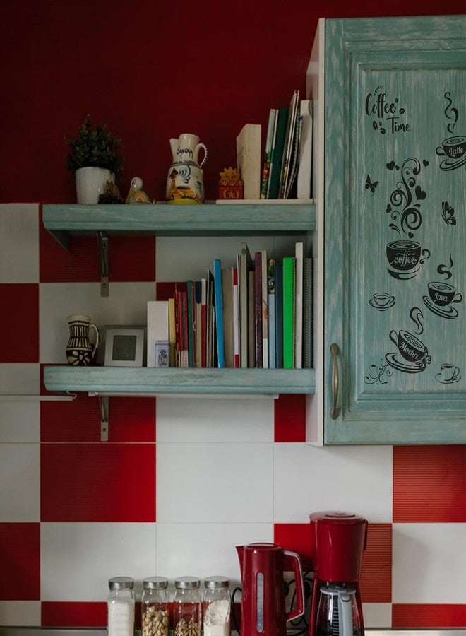 SUPERDANT 10Pcs Coffee Time Wall Sticker Mocha Latte Java Butterfly Wall Decor Black Peel and Stick Vinyl Art Decals Kitchen Stickers for Home Coffee Corner Cafe Bar Decoration 19.6x11.8in - Image 4