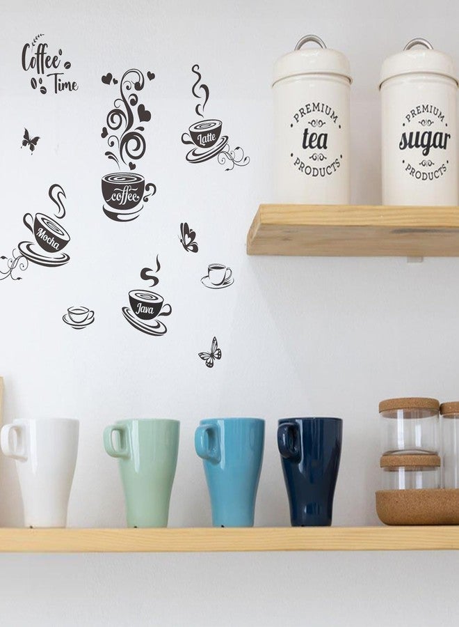 SUPERDANT 10Pcs Coffee Time Wall Sticker Mocha Latte Java Butterfly Wall Decor Black Peel and Stick Vinyl Art Decals Kitchen Stickers for Home Coffee Corner Cafe Bar Decoration 19.6x11.8in - Image 3