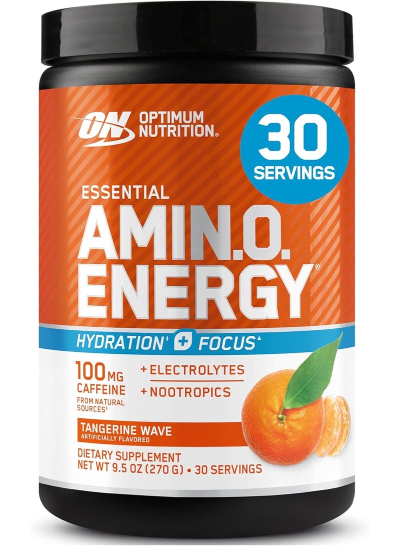Optimum Nutrition (ON) Amino Energy Plus Electrolytes Powder - Pre Workout, Bcaas, Amino Acids, Keto Friendly, Anytime Energy Powder - Tangerine Wave, 285 G , 30 Servings