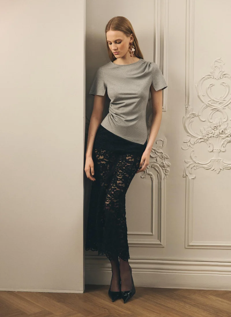 Lichi  Short-sleeved T-shirt with an asymmetrical hem for Women | Best Price UAE