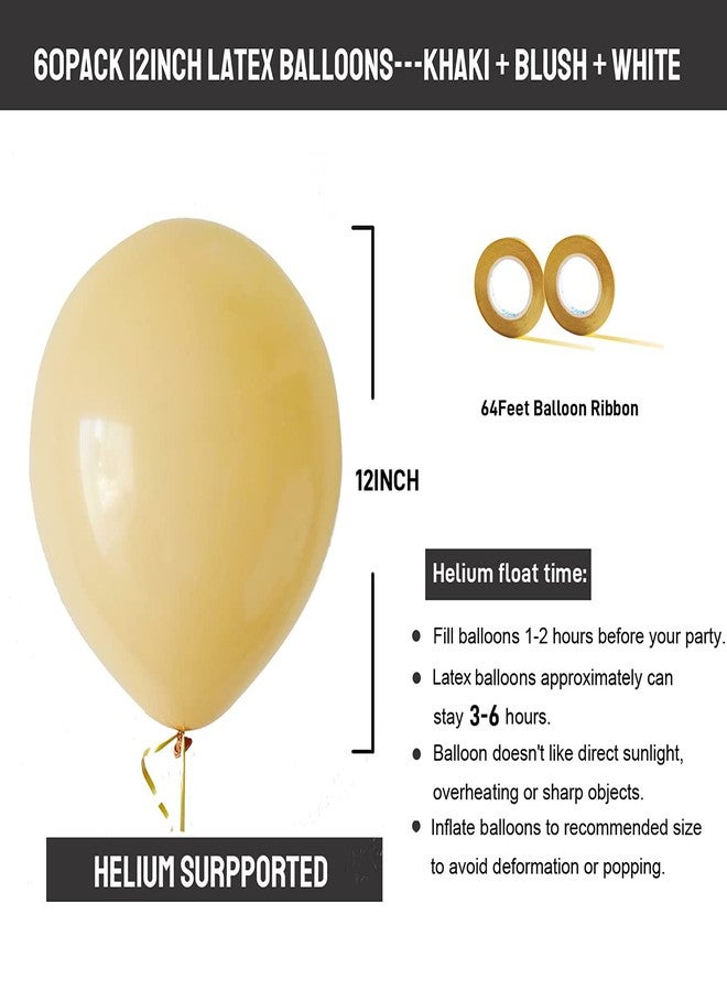 Haptda Brown White Blush Latex Balloons 12 Inch Neutral Assorted Color Balloon 12in with Ribbon for Baby Shower Birthday Party Decorations 60pcs - Image 3