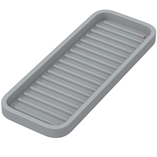 Z ZAPPOWARE ZAPPOWARE Silicone Kitchen Sink Caddy Sponge Holder 9"x3.5" Gray - Bathroom Vanity Tray Organizer, Soap Tray for Dish Scrubber, Soap Dispenser - Image 1