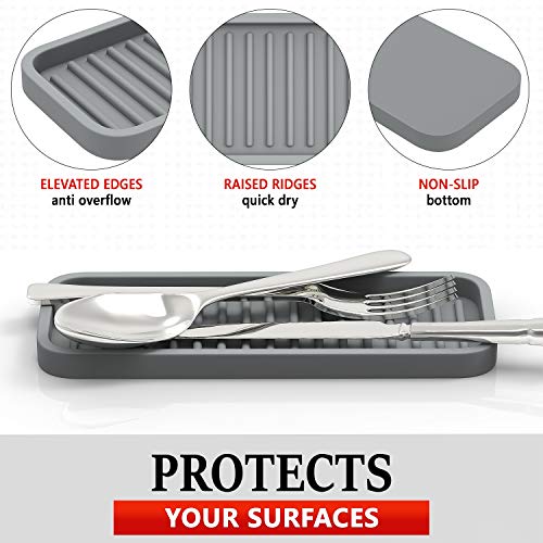 Z ZAPPOWARE ZAPPOWARE Silicone Kitchen Sink Caddy Sponge Holder 9"x3.5" Gray - Bathroom Vanity Tray Organizer, Soap Tray for Dish Scrubber, Soap Dispenser - Image 4