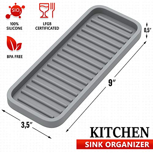 Z ZAPPOWARE ZAPPOWARE Silicone Kitchen Sink Caddy Sponge Holder 9"x3.5" Gray - Bathroom Vanity Tray Organizer, Soap Tray for Dish Scrubber, Soap Dispenser - Image 2