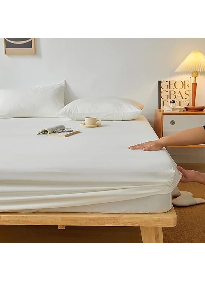 QBED Plain Fitted Sheet Set of 3 for Hotels Homes Touristic Villages Off White  - Image 1
