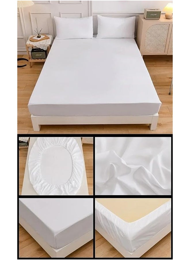 QBED Plain Fitted Sheet Set of 3 for Hotels Homes Touristic Villages Off White  - Image 3