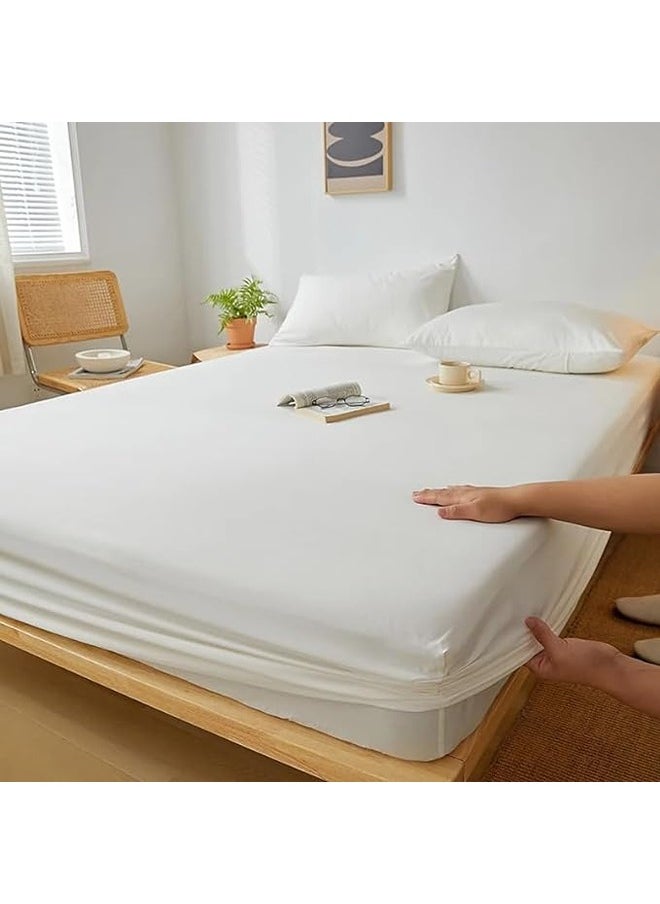 QBED Plain Fitted Sheet Set of 3 for Hotels Homes Touristic Villages Off White  - Image 2