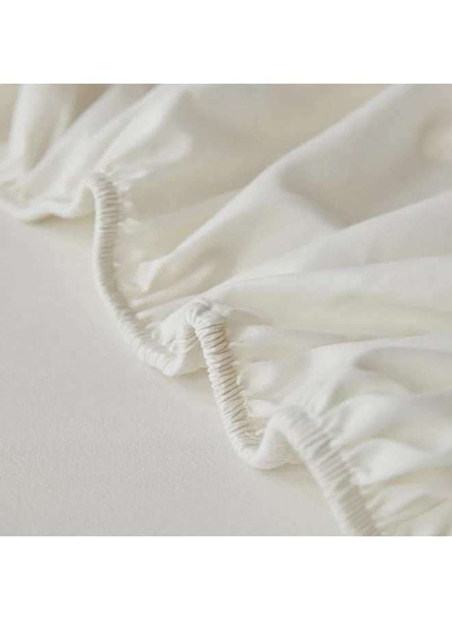 QBED Plain Fitted Sheet Set of 3 for Hotels Homes Touristic Villages Off White  - Image 4