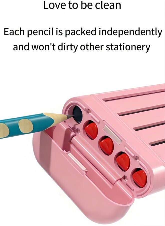 Complete Children’s Stationery Set, Grooved Pencils, 2B Soft Eraser, 18cm Ruler, Built-in Ruler Slot, Everything in One Place for Homework, Drawing & School Supplies, Ideal for Kids at Home (Pink) - Image 5