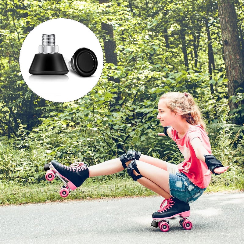 Sumind 2 Pieces Roller Skate Toe Stoppers 82A Rubber Skate Stoppers Plugs with Screws PU Rubber Roller Skating Brake PU Toe Stops Replacement Wheels Accessories for Double-Row Rolling Skating, Black - Image 2