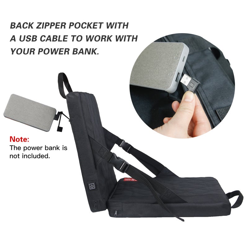 Heated Seat Cushion: Grey Comfortable Cotton & Soft Foam Padding - 3 Level Temperature Adjustable Heated Cushion for Stadium Bleachers Outdoor Cold Weather Use - Image 3