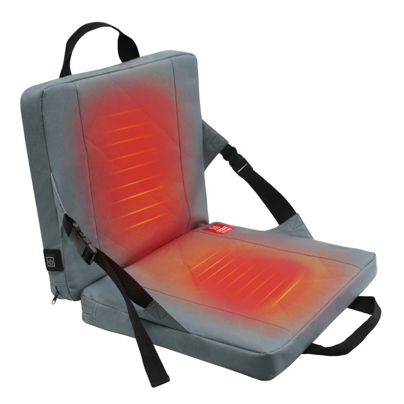 Heated Seat Cushion: Grey Comfortable Cotton & Soft Foam Padding - 3 Level Temperature Adjustable Heated Cushion for Stadium Bleachers Outdoor Cold Weather Use - Image 1