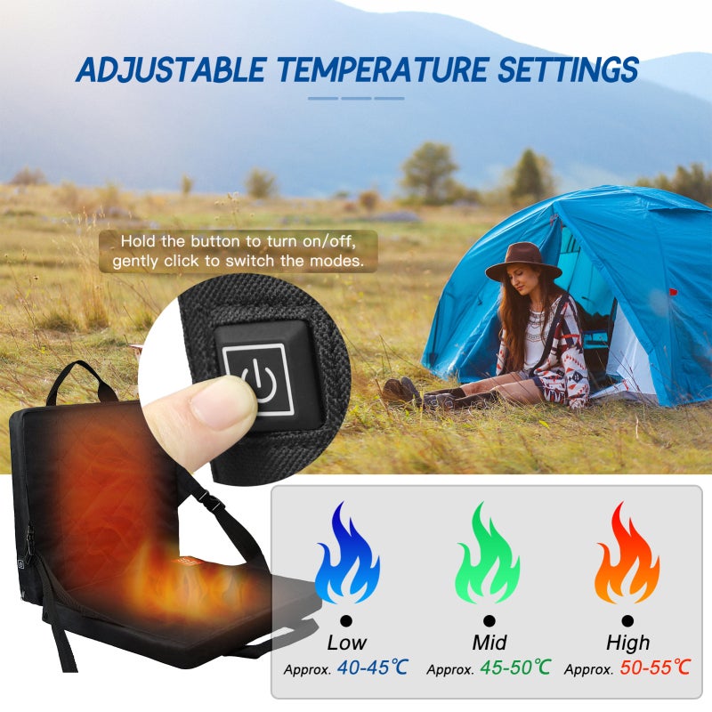 Heated Seat Cushion: Grey Comfortable Cotton & Soft Foam Padding - 3 Level Temperature Adjustable Heated Cushion for Stadium Bleachers Outdoor Cold Weather Use - Image 2