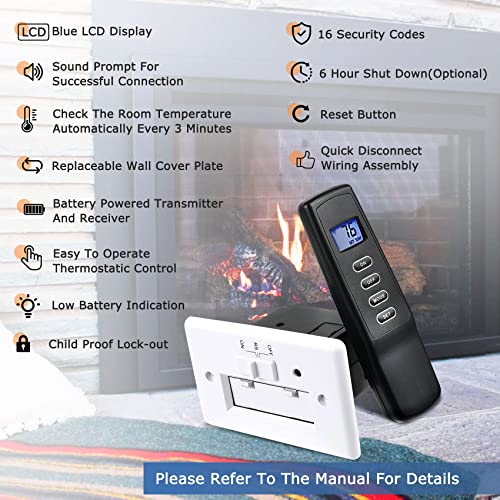 Casmer Improved Fireplace Remote Control Kit for Millivolt Valve,Fit skytech durablow Napoleon Empire Rasmussen Superior ect Fireplace Stoves,Backlit LCD Screen,Temper Regulation,Safety Protection,3 YR WATY - Image 5
