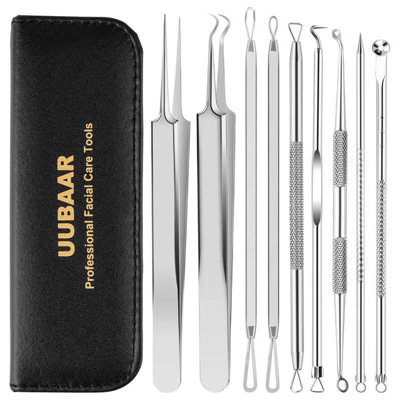 UUBAAR 9 PCS Blackhead Remover Tools, Pimple Popper Tool Kit & Comedone Extractor - Professional Acne, Zit, Blemish & Whitehead Removal for Face & Nose, with Stainless Steel Tweezers & Travel Case, UUBAAR - Image 1