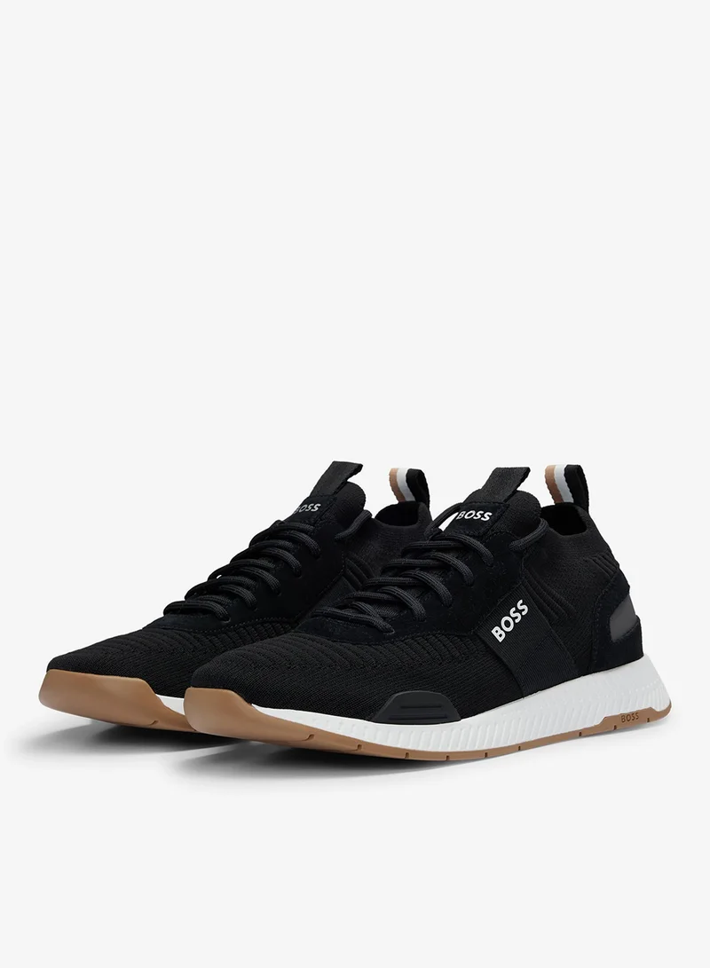 BOSS Knitted-upper trainers with branding and suede trims