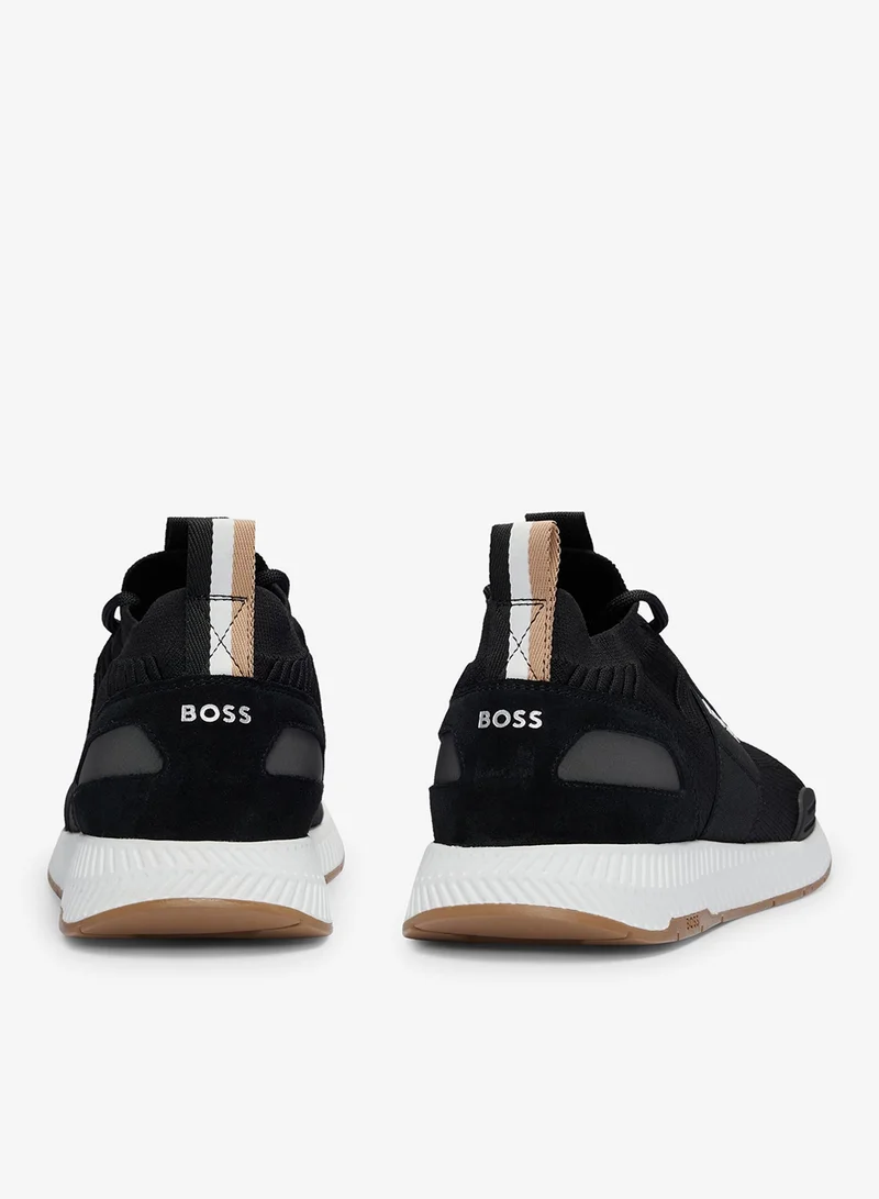 BOSS Knitted-upper trainers with branding and suede trims