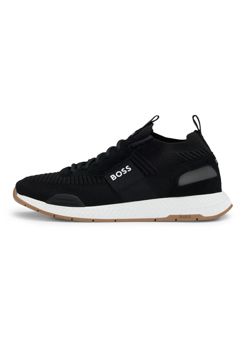 BOSS Knitted-upper trainers with branding and suede trims