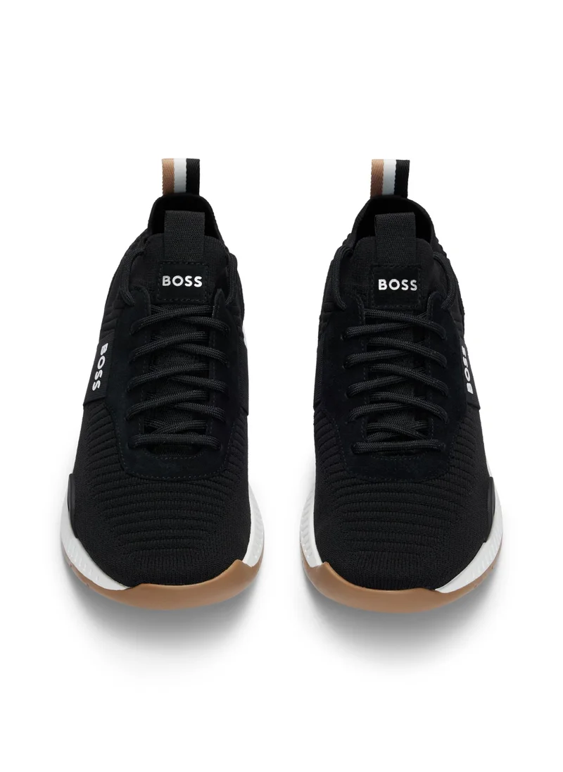 BOSS Knitted-upper trainers with branding and suede trims