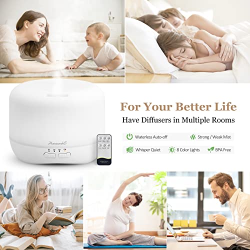 Homeweeks Aromatherapy Essential Oil Diffuser for Room: Air Humidifier Aroma Scent Cool Mist Colorful Lights Cute Small Large Waterless Auto Off Ultrasonic Diffusers for Home Bedroom White (300ml) - Image 3