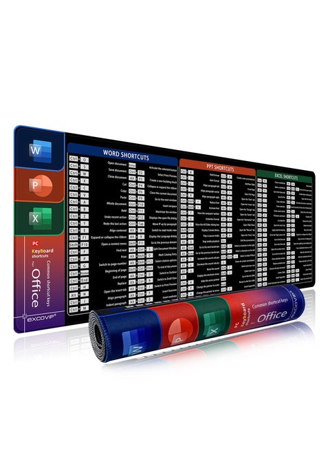 Large Mouse Pad XL, Office Shortcut Mouse Pad, Extended Computer Mouse Pad/Desk Mat with Stitched Edges for Word/Excel/PPT (800x300mm) 0060