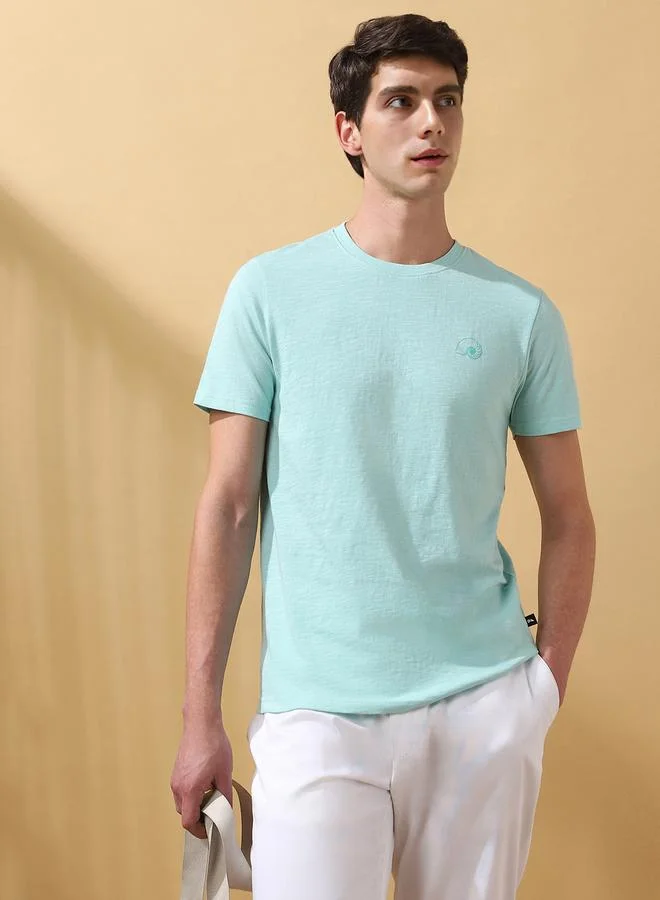 Men's Eggshell Blue 100% Cotton Solid Pattern Regular Fit T-Shirt