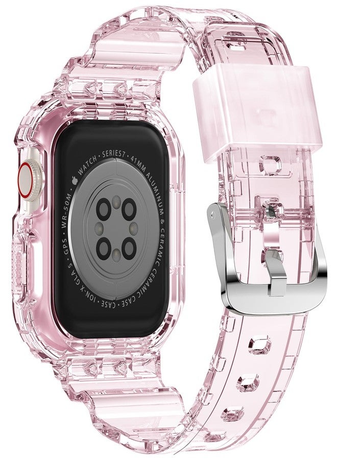 XYF Compatible for Crystal Clear Apple Watch Bands, 45mm 44mm 42mm Bumper Case for Men Women Jelly Sport Case Band for iWatch Ultra 2/1 Series 10 9 8 7 SE 6 5 4 3 2 1 (Clear Pink, 42/44/45) - Image 2
