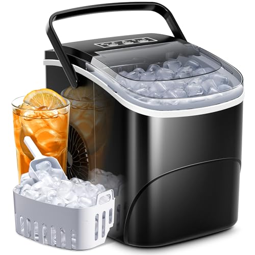 AGLUCKY Ice Makers Countertop with Handle,26.5Lbs/24H,9 Cubes in 6 Mins,2 Sizes of Bullet Ice,Portable Machine with Self-Cleaning,Perfect for Home Kitchen(Black) - Image 1